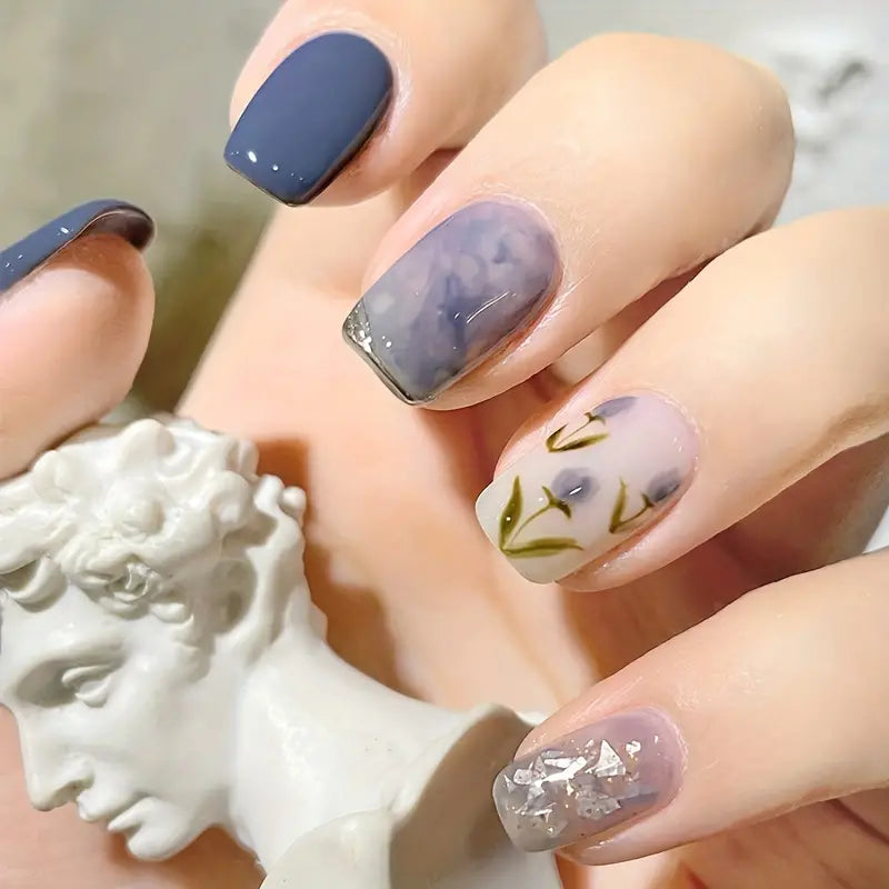 Smudged Nude And French Purple Square Press On Nails - Tran.scend 