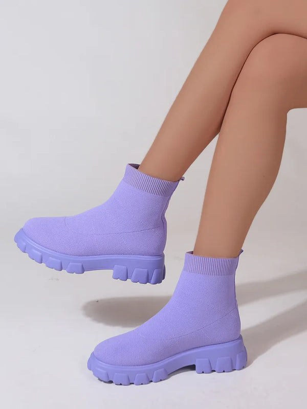 Lightweight Ankle Knitting Tube Platform Sock Boots