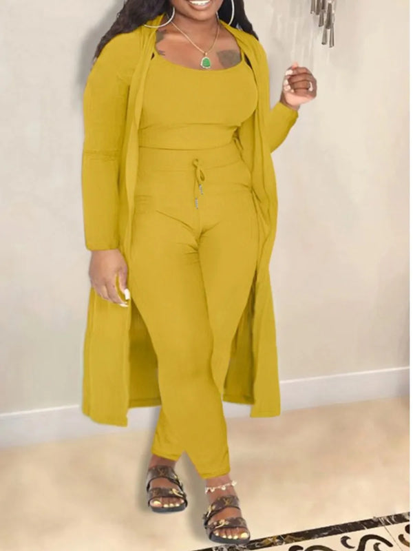 Plus Size Casual Three Piece Log Sleeve and Pants Set