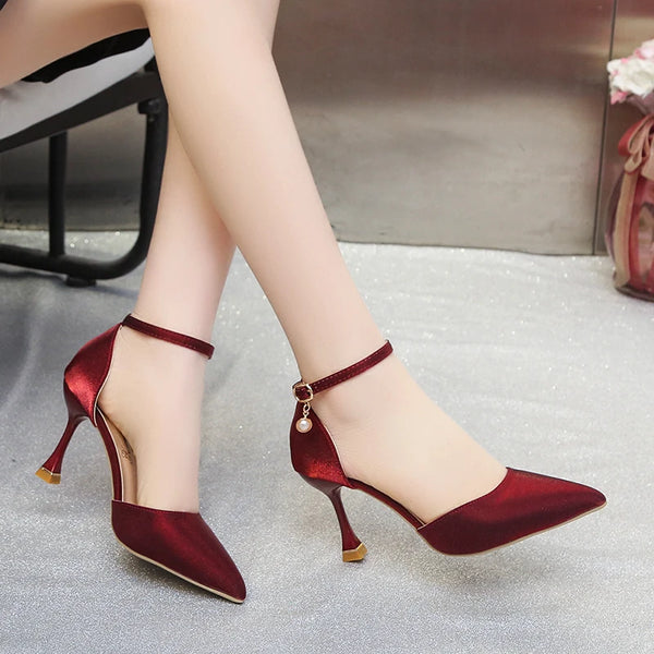 Solid Color Small Pearl Imitation High Heels