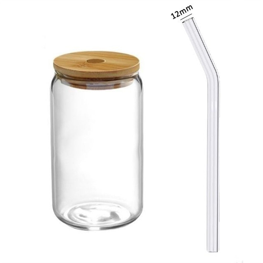 550ml Glass Cup With Bamboo Lids and Straw Transparent Bubble Tea Cup Juice  Glass Beer Can Milk Coffee Cups Breakfast Mocha Mugs