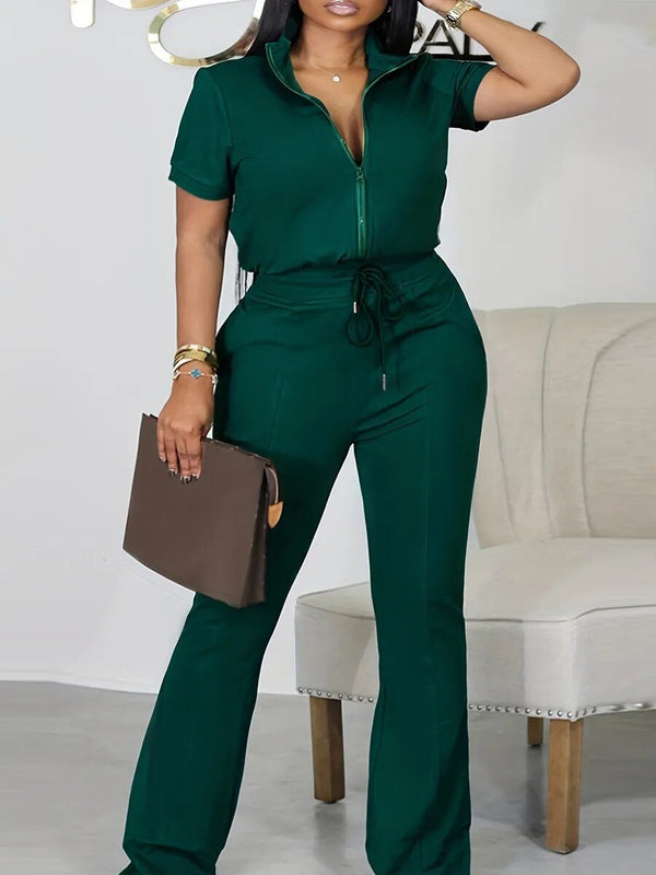 Basic Plus Size Pant and Top Set With Mandarin Collar - Tran.scend