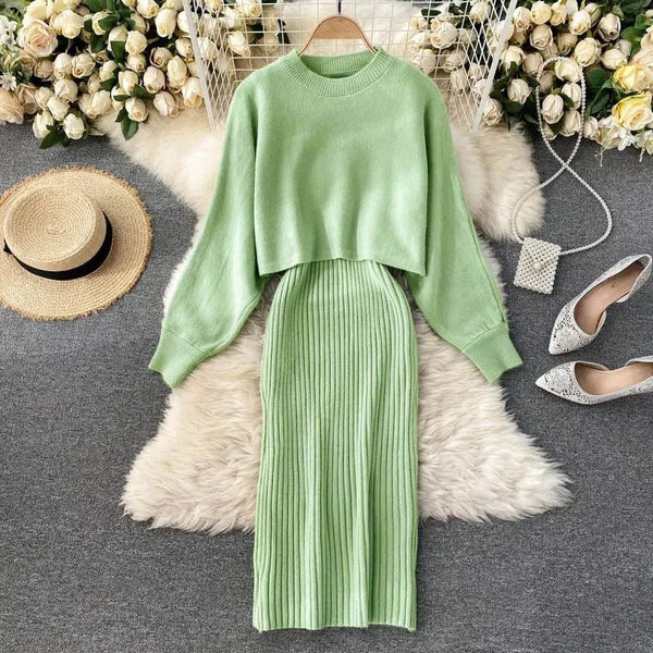 Casual Sweater Midi Dress Set - Tran.scend