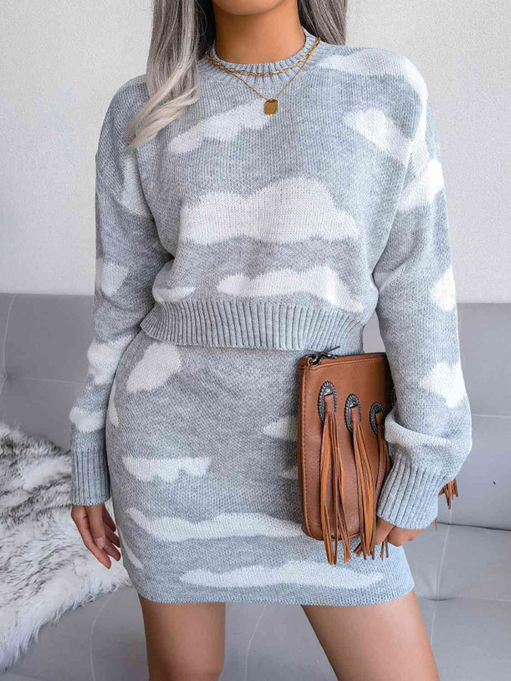 Cloud Sweater and Knit Skirt Set - Tran.scend