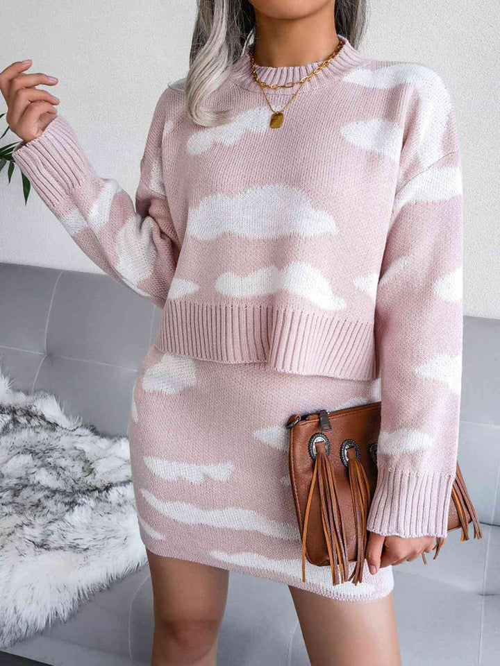 Cloud Sweater and Knit Skirt Set - Tran.scend