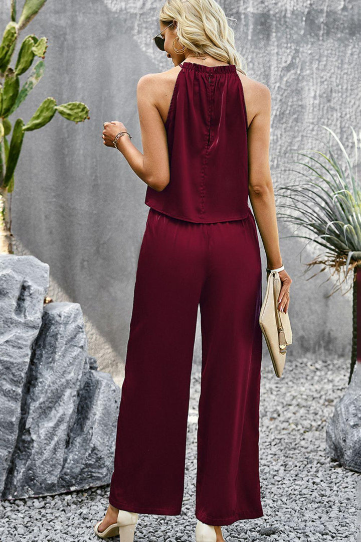 Grecian Neck Sleeveless Pocketed Top and Pants Set - Tran.scend