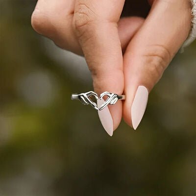 Hand Heart Shape 925 Sterling Silver Open Ring - Tran.scend