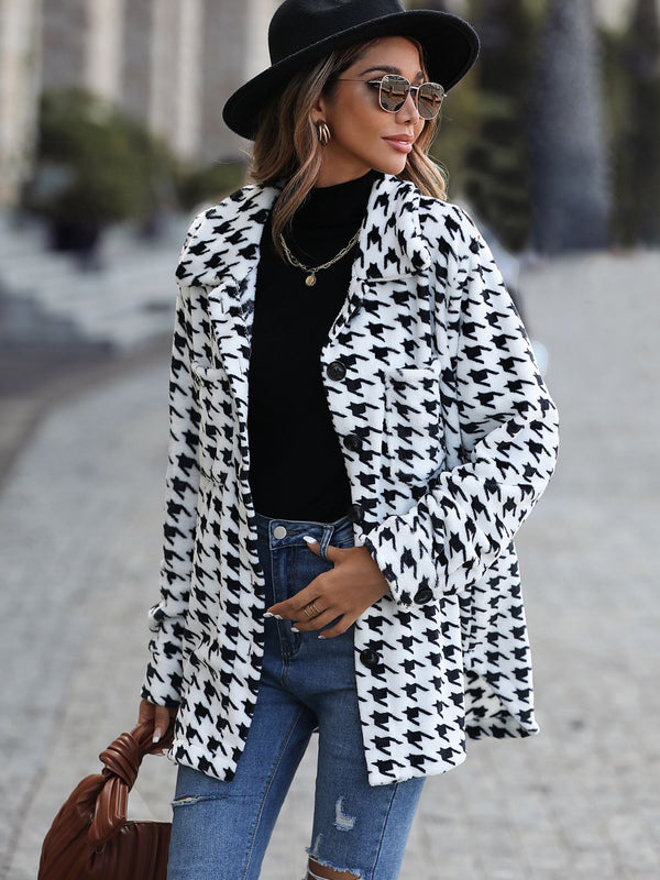 Houndstooth Button Down Jacket - Tran.scend