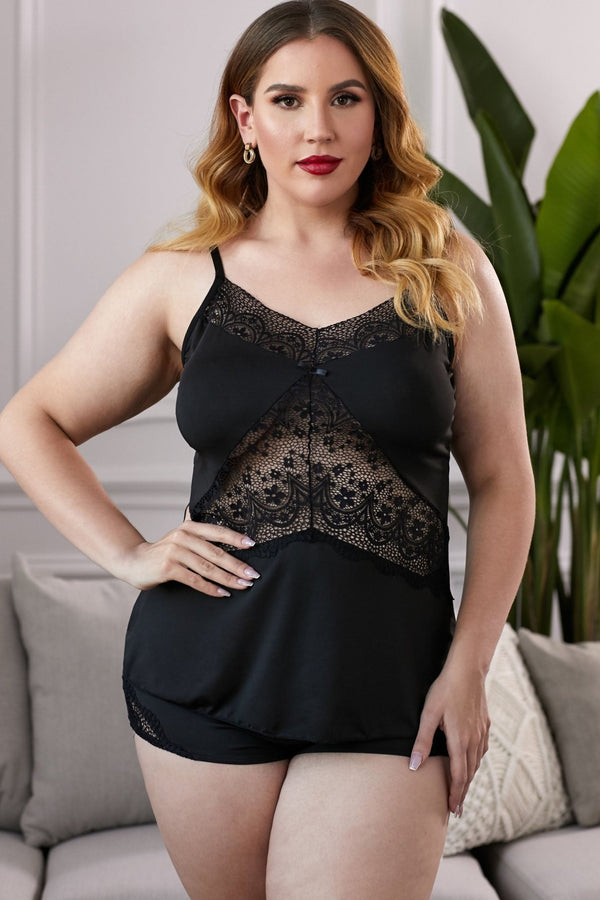 Lace Insert Plus Size Pajamas Set - Tran.scend