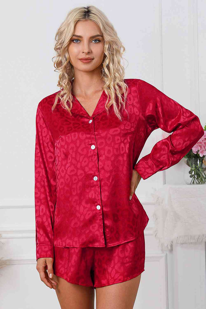 Long Sleeve Shirt and Shorts Lounge Set - Tran.scend