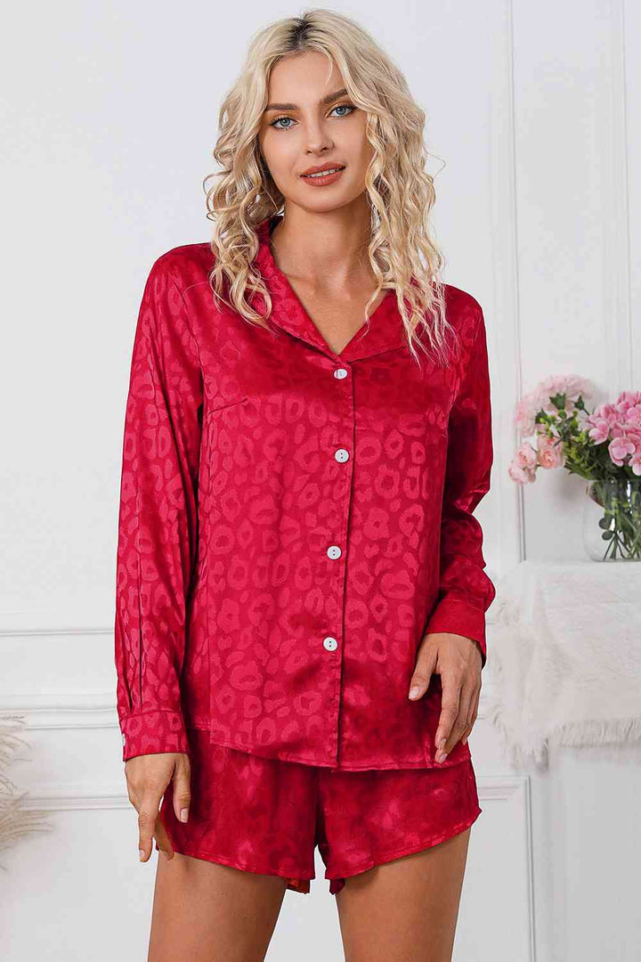 Long Sleeve Shirt and Shorts Lounge Set - Tran.scend