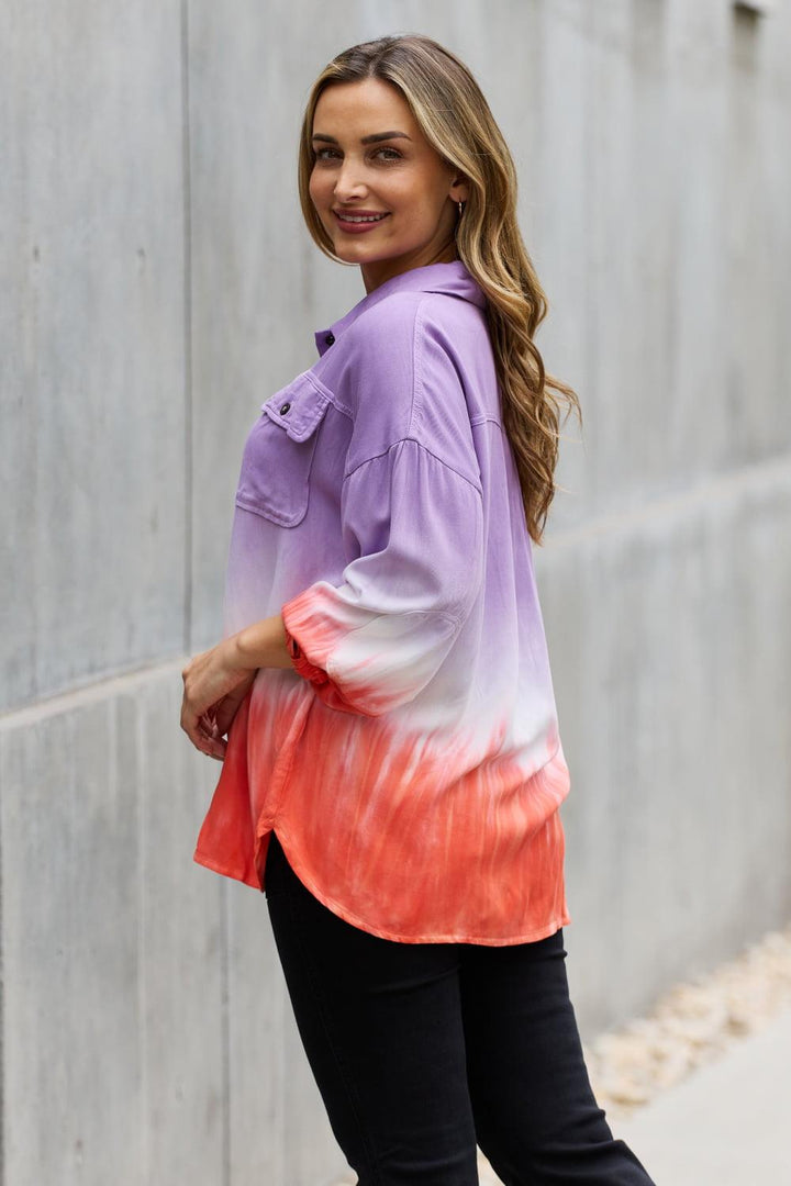 Relaxed Fit Tie-Dye Button Down Top - Tran.scend 