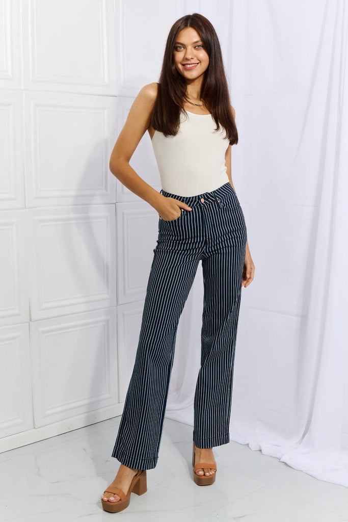 Judy Blue Cassidy Full Size High Waisted Tummy Control Striped Straight Jeans - Tran.scend 
