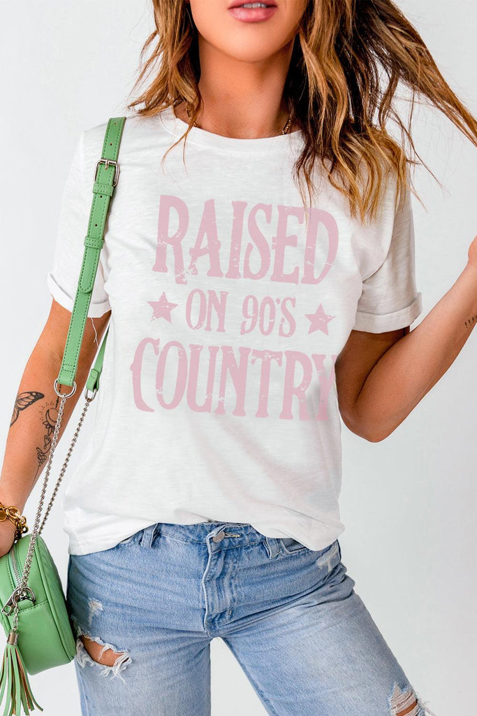 RAISED ON 90'S COUNTRY Graphic Round Neck Tee - Tran.scend 
