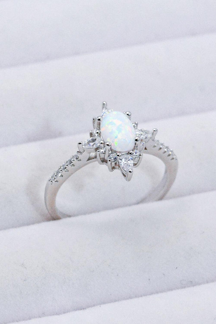 Platinum-Plated Opal and Zircon Ring - Tran.scend 