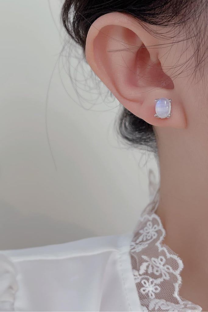 High Quality Natural Moonstone 925 Sterling Silver Stud Earrings - Tran.scend 