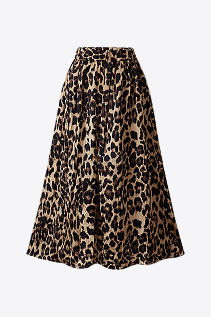 Plus Size Leopard Print Midi Skirt - Tran.scend 