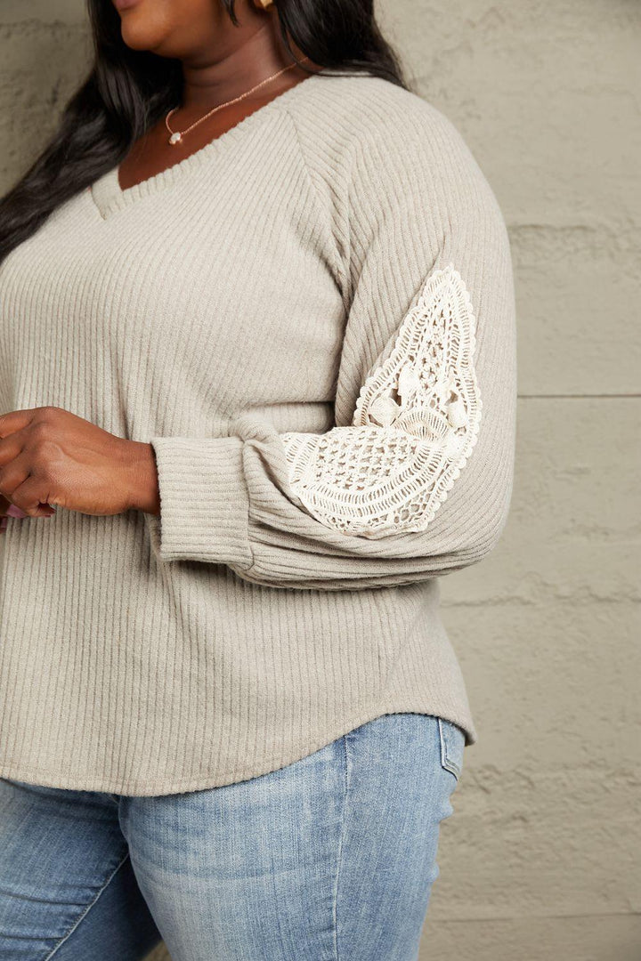 Sew In Love Full Size Lace Patch Detail Sweater - Tran.scend 