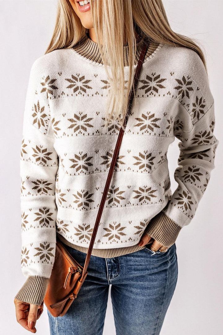 Patterned Ribbed Trim Sweater - Tran.scend 