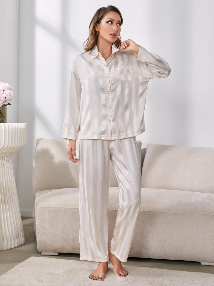 Button-Up Shirt and Pants Pajama Set - Tran.scend 