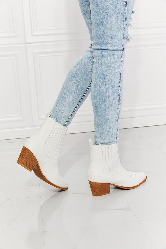 Love the Journey Stacked Heel Chelsea Boot in White - Tran.scend 