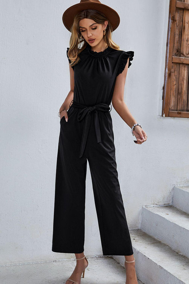 Butterfly Sleeve Tie Waist Jumpsuit - Tran.scend 