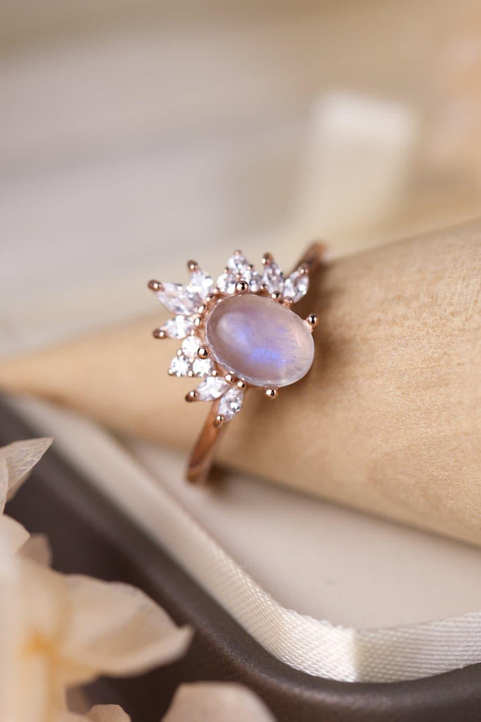 High Quality Natural Moonstone 18K Rose Gold-Plated 925 Sterling Silver Ring - Tran.scend 