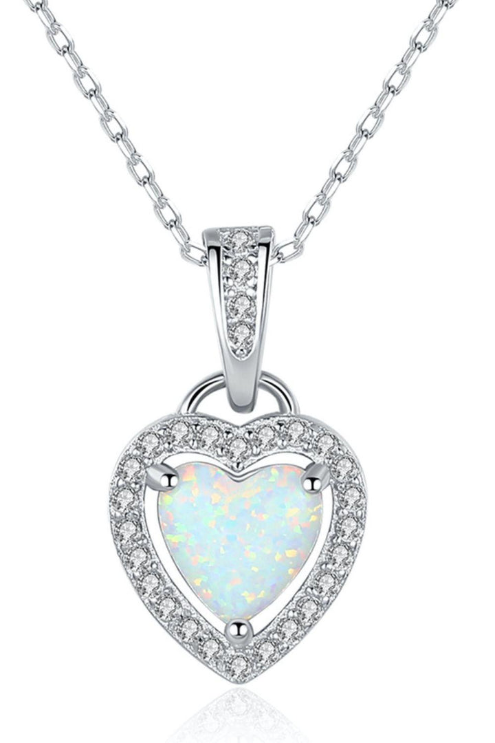 Opal Heart Pendant 925 Sterling Silver Necklace - Tran.scend 