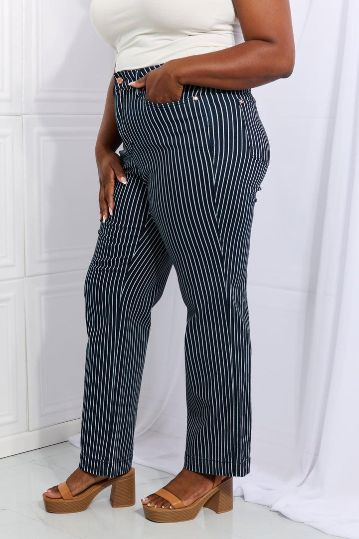 Judy Blue Cassidy Full Size High Waisted Tummy Control Striped Straight Jeans - Tran.scend 