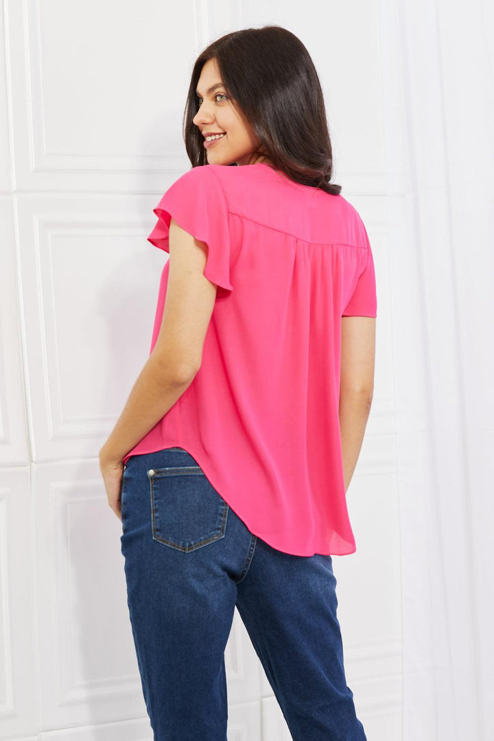 Sew In Love Just For You Full Size Short Ruffled sleeve length Top in Hot Pink - Tran.scend 