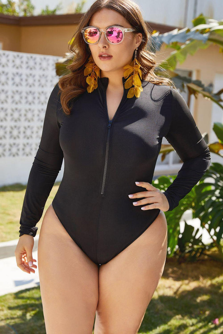 Zip Up Long Sleeve One-Piece Swimsuit - Tran.scend 