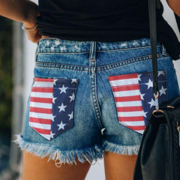 US Flag Distressed Denim Shorts - Tran.scend 
