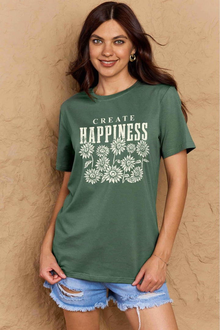 Simply Love Full Size CREATE HAPPINESS Graphic Cotton T-Shirt - Tran.scend 