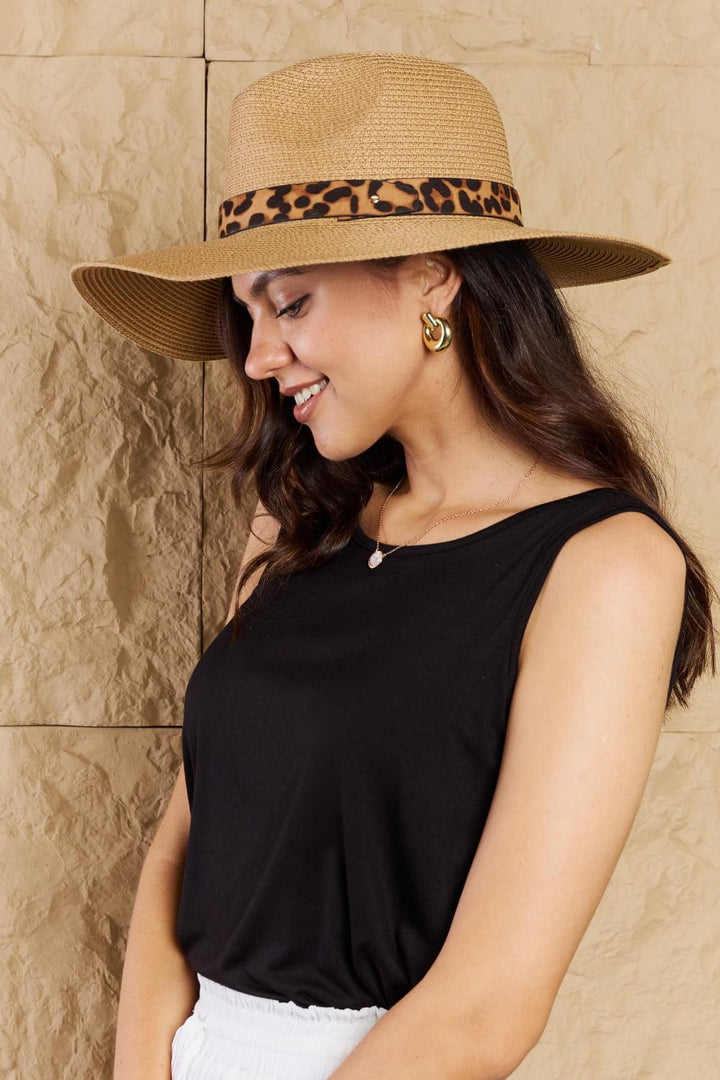 Fame Wild One Leopard Ribbon Straw Hat - Tran.scend 