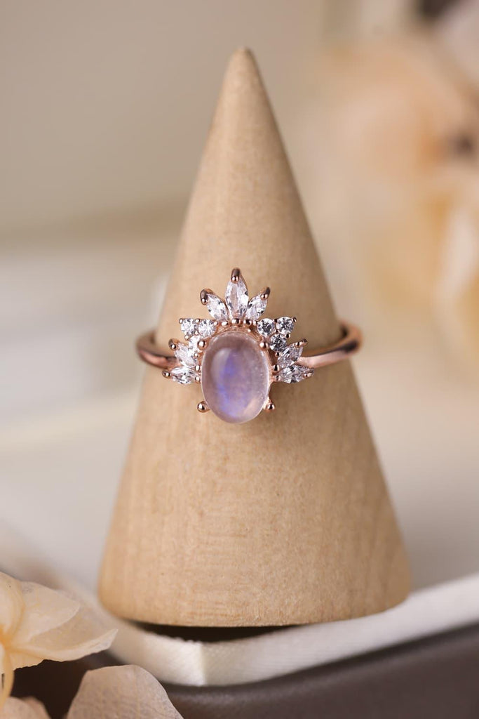 High Quality Natural Moonstone 18K Rose Gold-Plated 925 Sterling Silver Ring - Tran.scend 