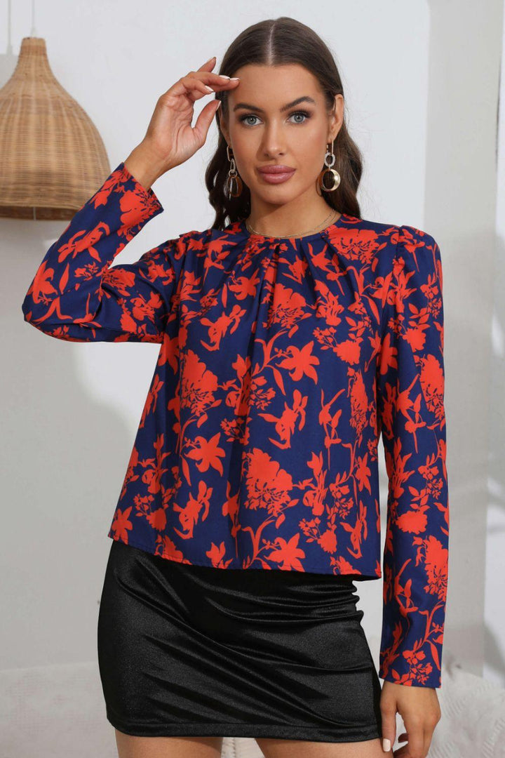 Floral Long Puff Sleeve Blouse - Tran.scend 