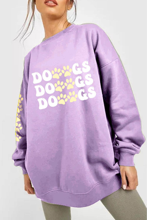 Simply Love Full Size Round Neck Dropped Shoulder DOGS Graphic Sweatshirt - Tran.scend 
