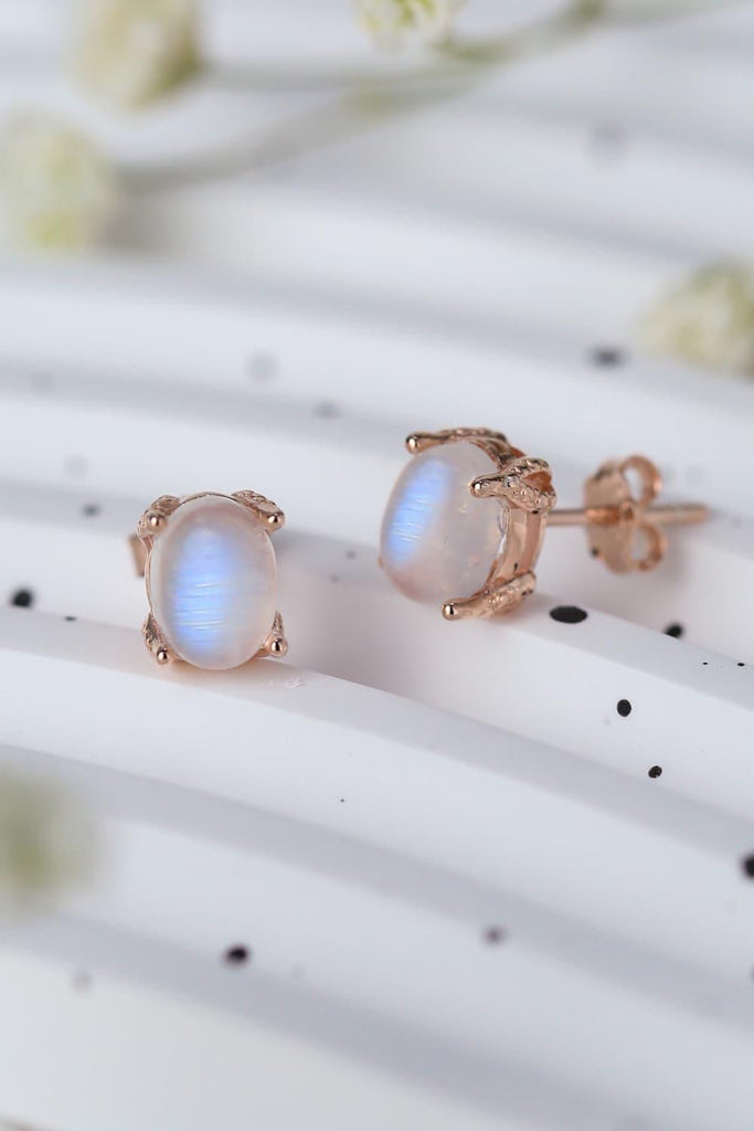 High Quality Natural Moonstone 925 Sterling Silver Stud Earrings - Tran.scend 