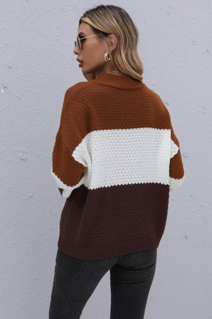 Color Block Long Sleeve Sweater - Tran.scend 