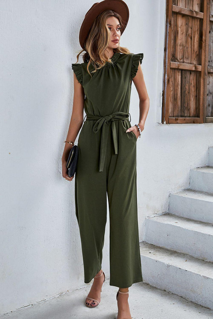 Butterfly Sleeve Tie Waist Jumpsuit - Tran.scend 