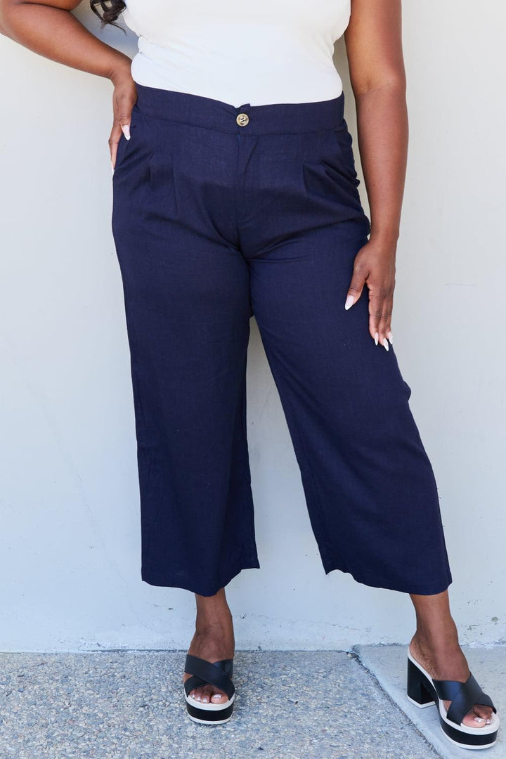 And The Why In The Mix Full Size Pleated Detail Linen Pants in Dark Navy - Tran.scend 