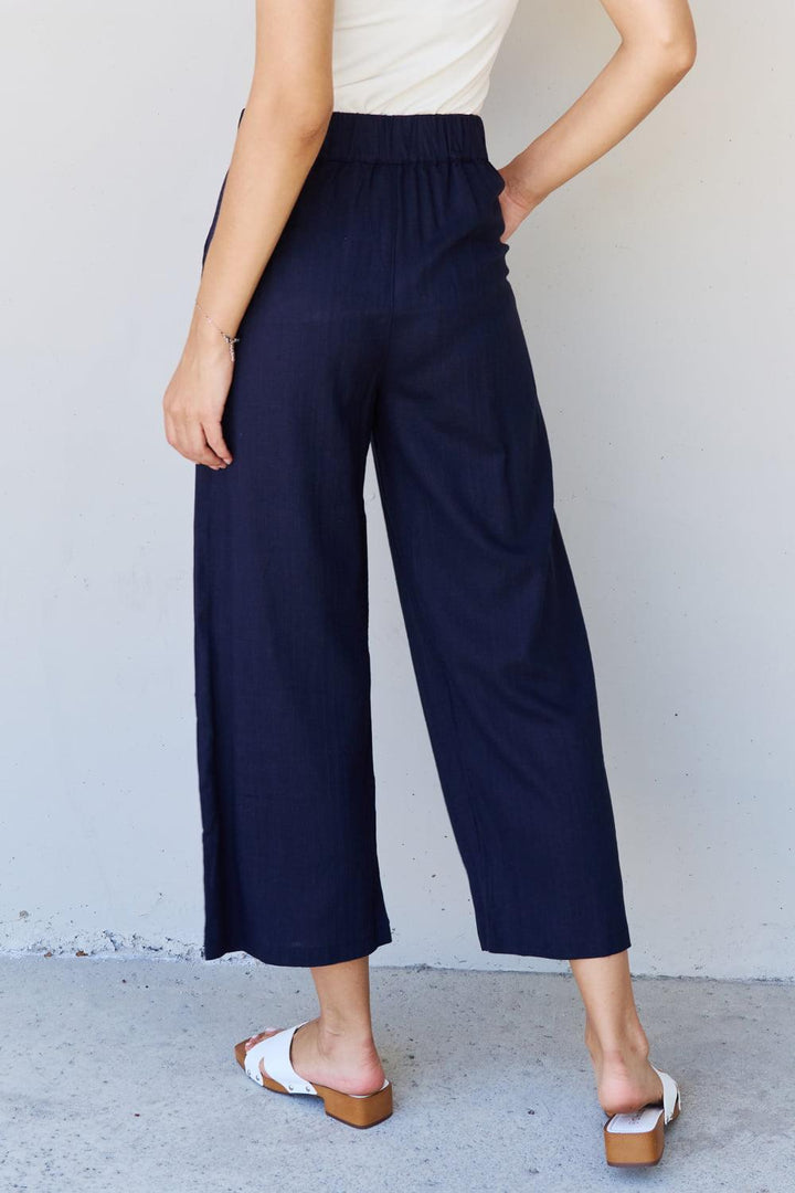 And The Why In The Mix Full Size Pleated Detail Linen Pants in Dark Navy - Tran.scend 