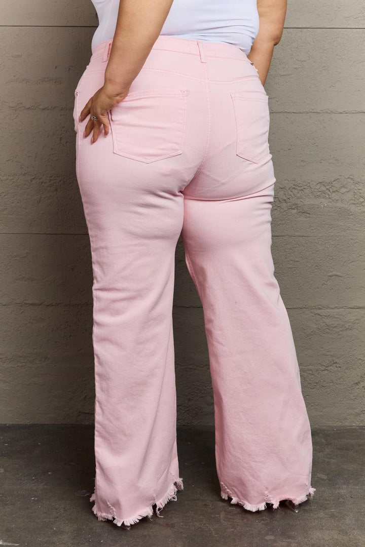 RISEN Raelene Full Size High Waist Wide Leg Jeans in Light Pink - Tran.scend 