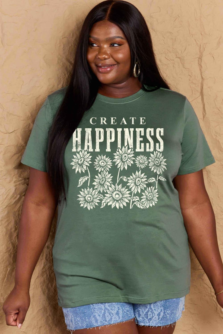 Simply Love Full Size CREATE HAPPINESS Graphic Cotton T-Shirt - Tran.scend 