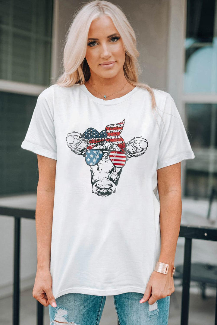 US Flag Cow Graphic Short Sleeve Tee - Tran.scend 