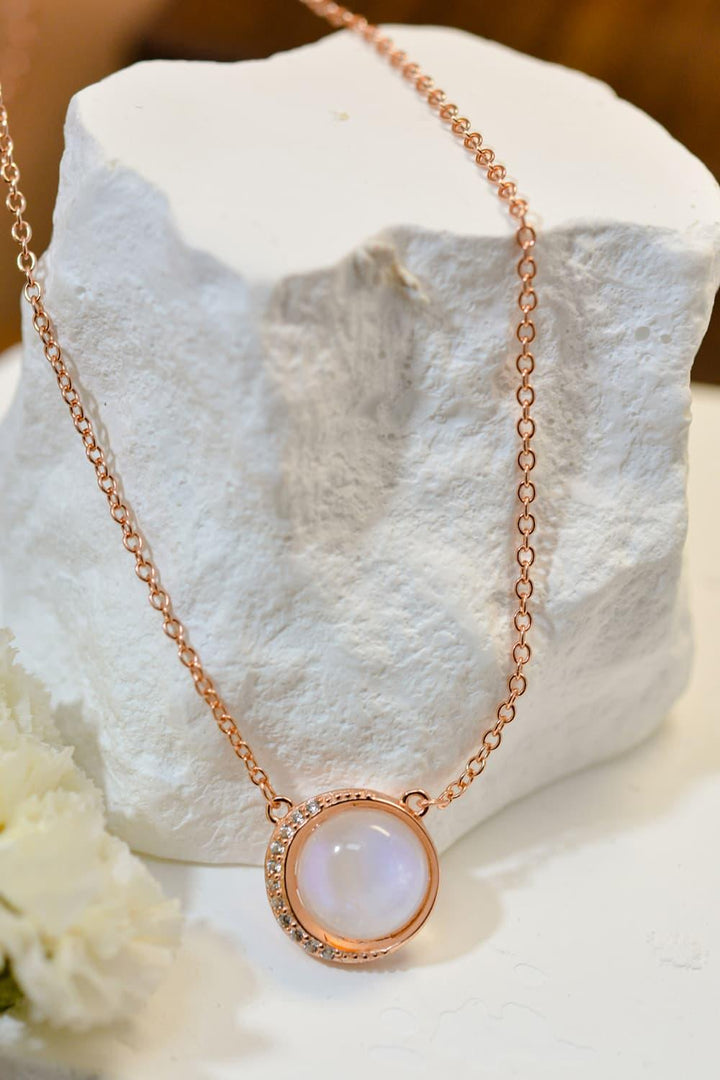 High Quality Natural Moonstone 18K Rose Gold-Plated 925 Sterling Silver Necklace - Tran.scend 