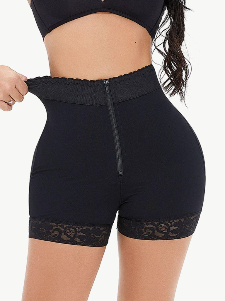Zip-Up Lace Trim Shaping Shorts - Tran.scend 