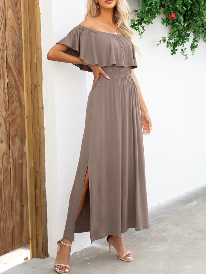 Off-Shoulder Slit Maxi Dress - Tran.scend 