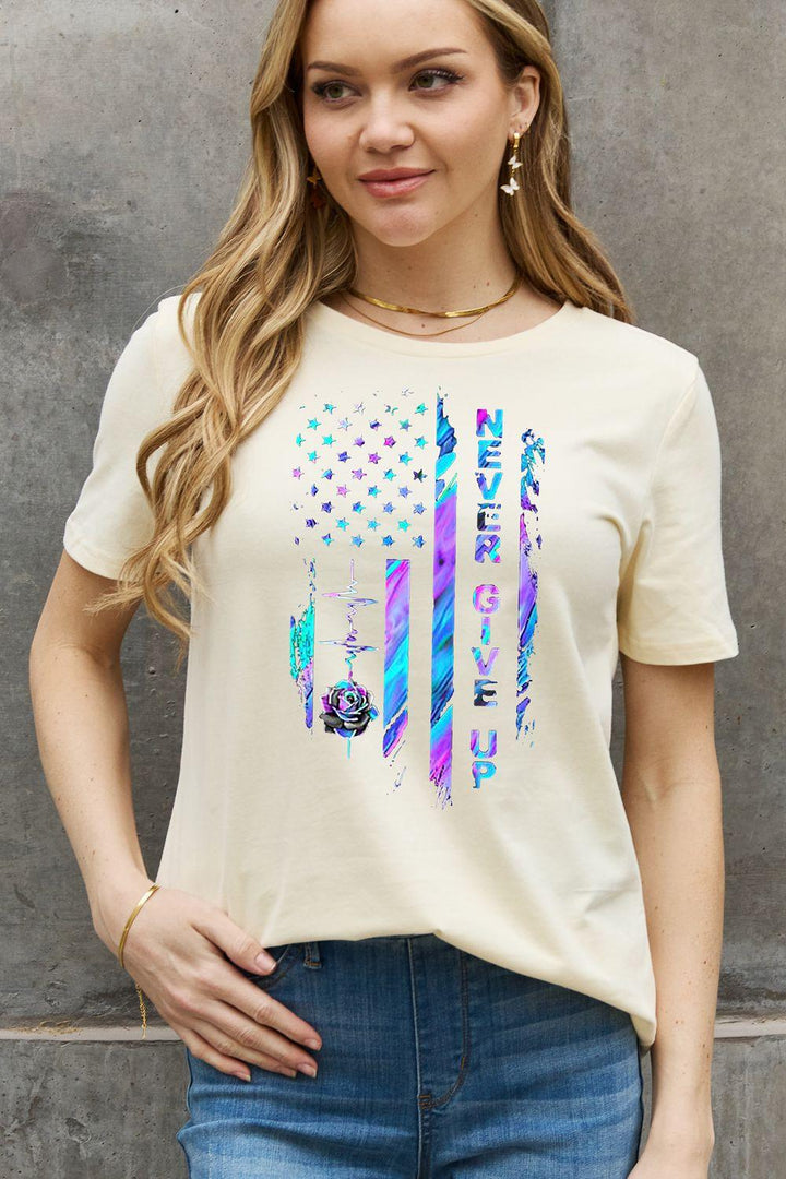 Simply Love Full Size NEVER GIVE UP Graphic Cotton Tee - Tran.scend 