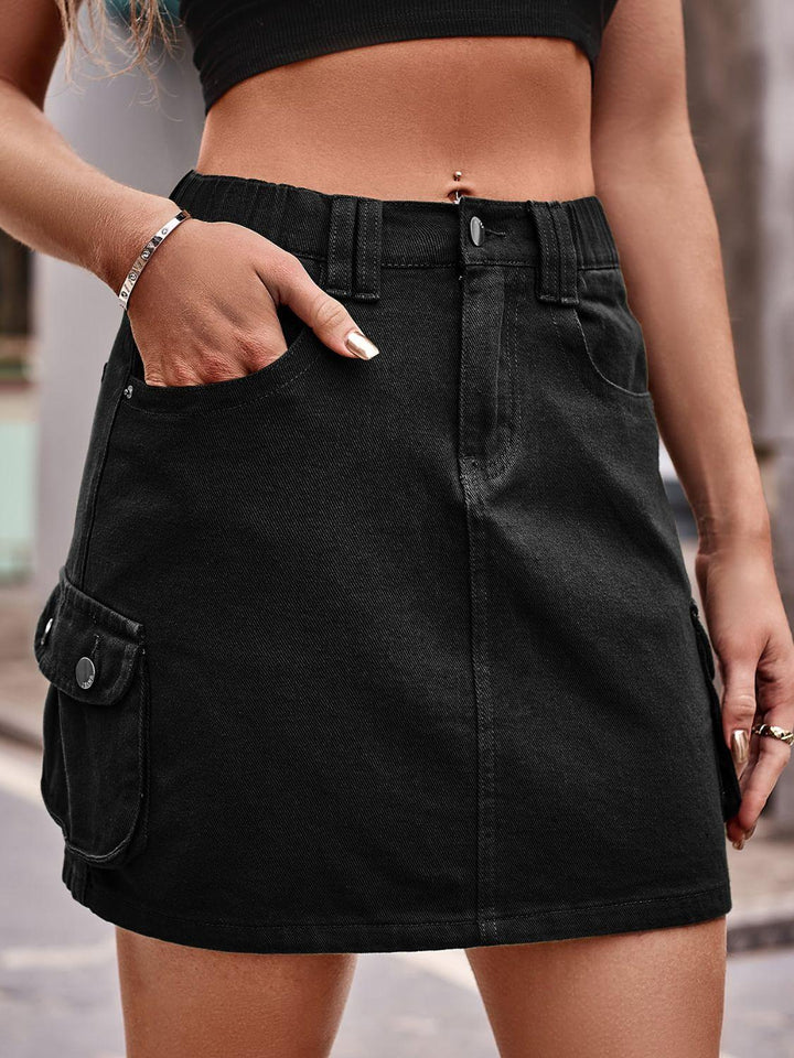Denim Mini Skirt with Pockets - Tran.scend 
